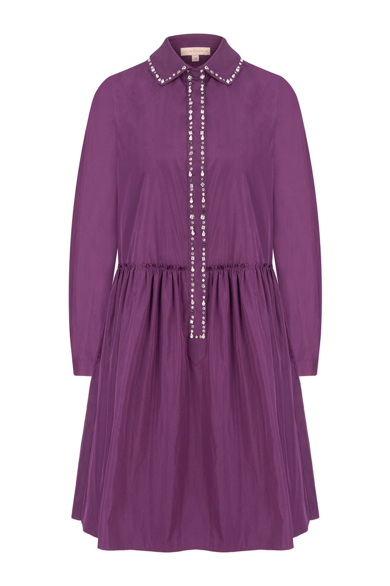 Machka Embellished Detail Shirt Dress Purple