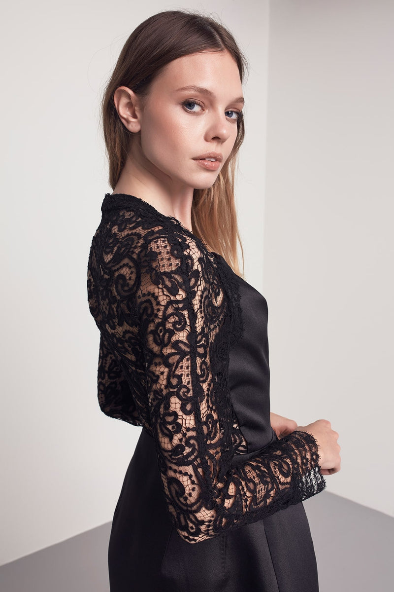 Machka Lace Detail Shirt Dress Black