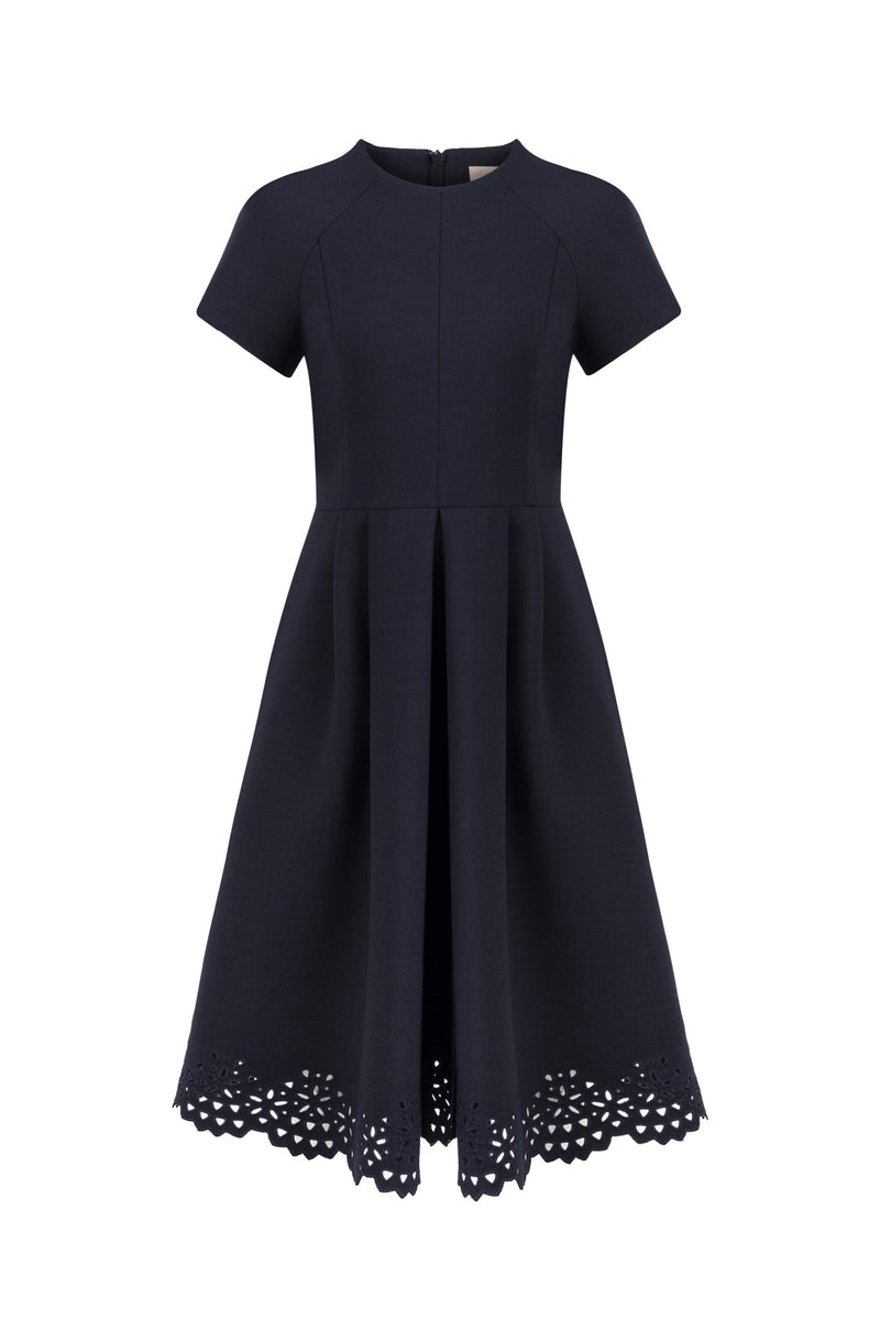 Machka Short Sleeve Die Cut Detail Dress Navy Blue