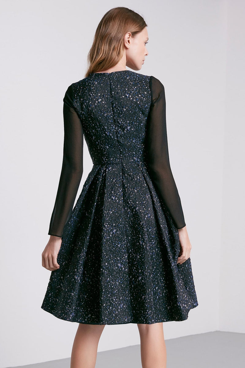 Machka Long Sleeve Jewel Neckline Dress Navy Blue