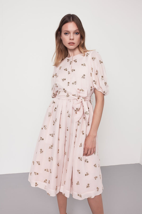 Machka Embellished Detail Belted Dress Pink