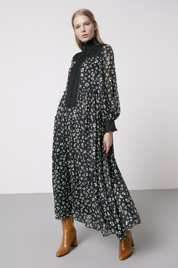 Machka Floral Print High Neck Dress Black