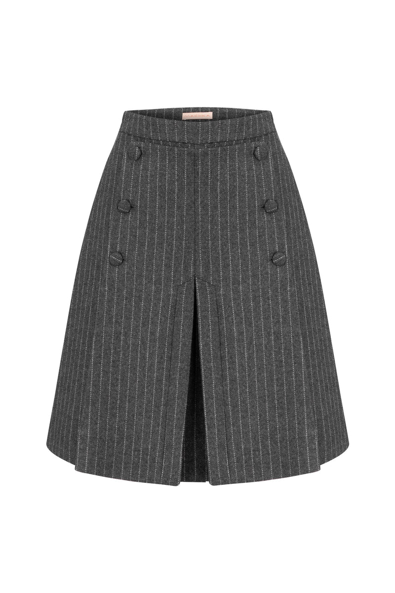 Machka Striped Button Detail Skirt Dark Grey