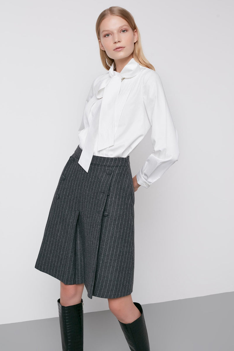 Machka Striped Button Detail Skirt Dark Grey