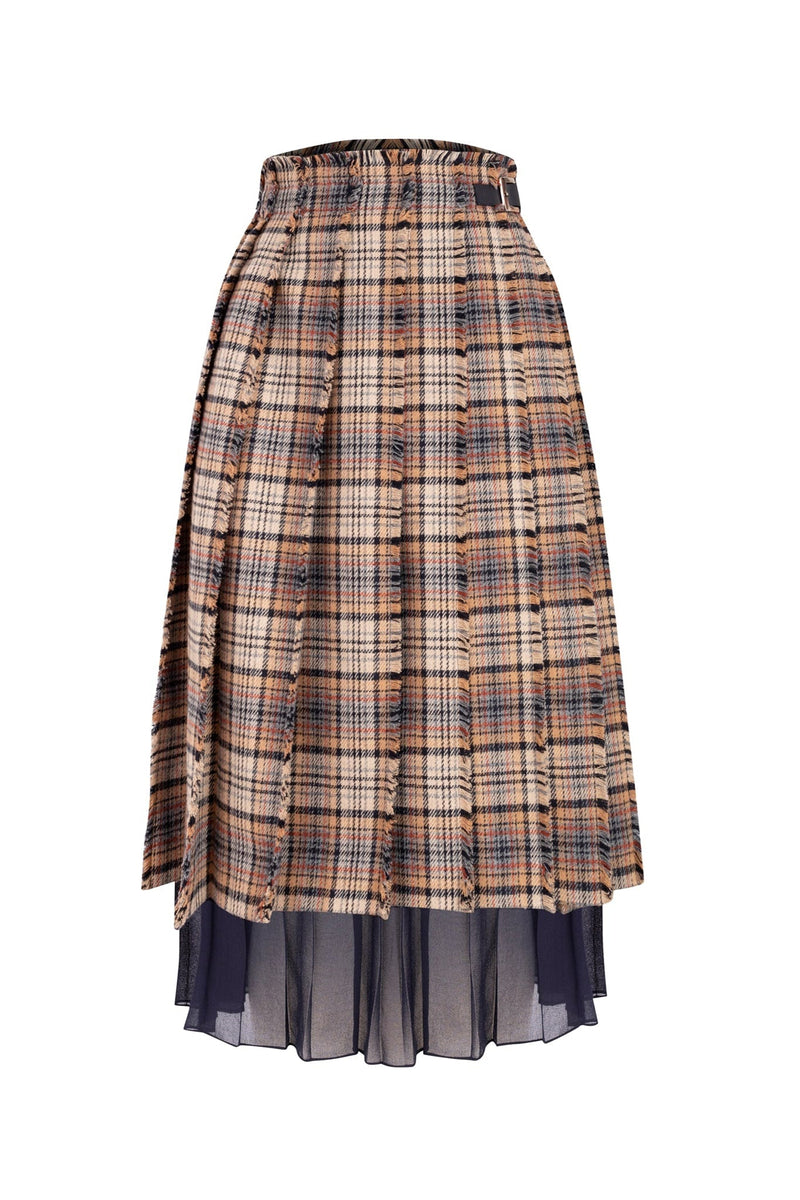 Machka Checkered Pleat Detail Skirt Beige