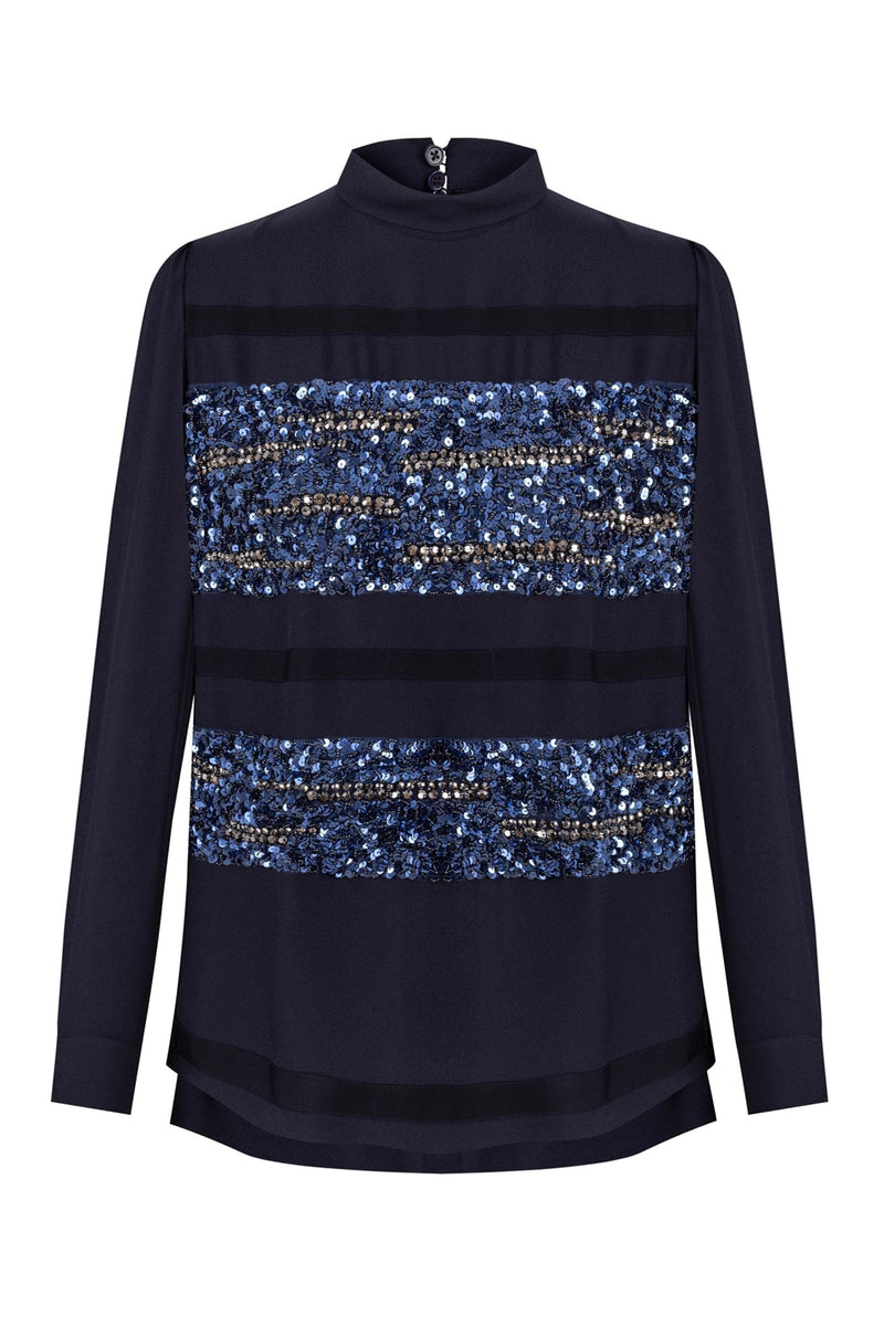 Machka Sequin Embellished Blouse Navy Blue