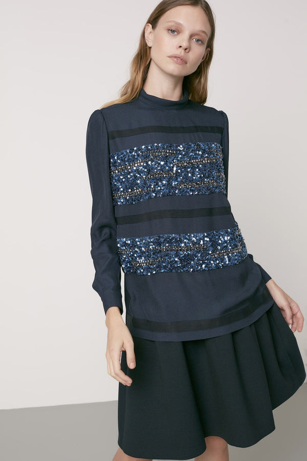 Machka Sequin Embellished Blouse Navy Blue