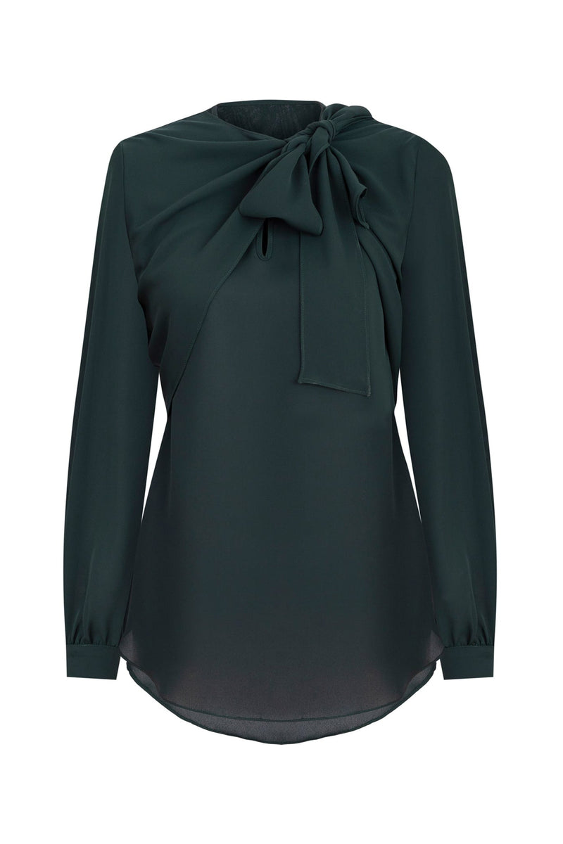 Machka Collar Tie Detail Blouse Dark Green