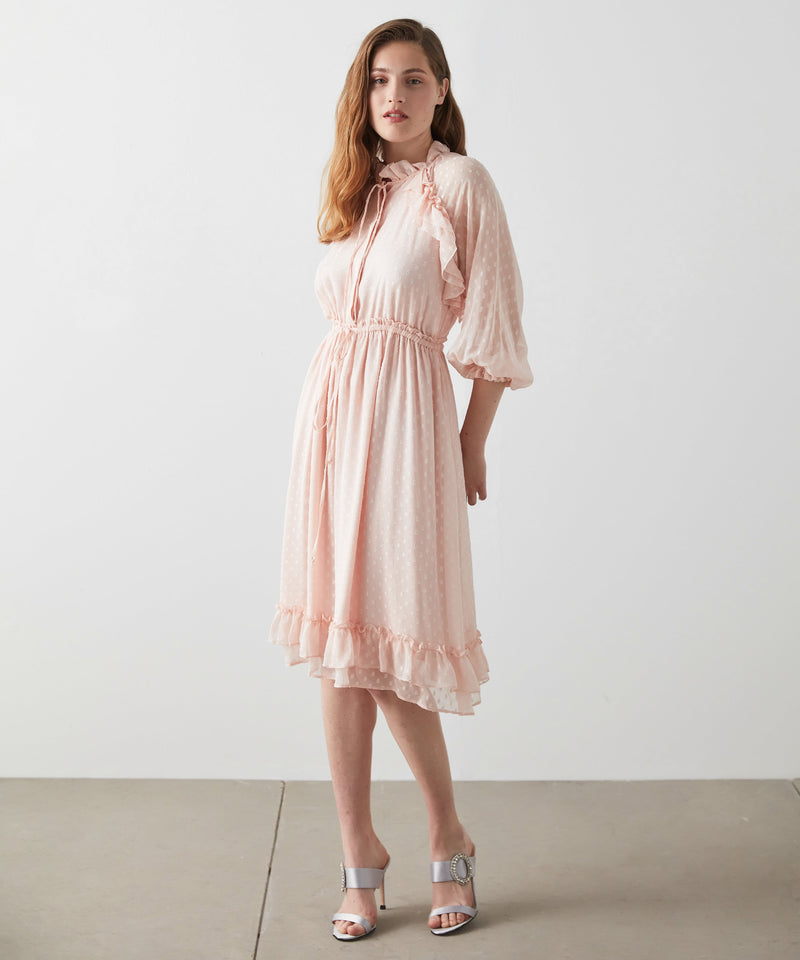 Machka Dot Detail Ruffle Dress Powder