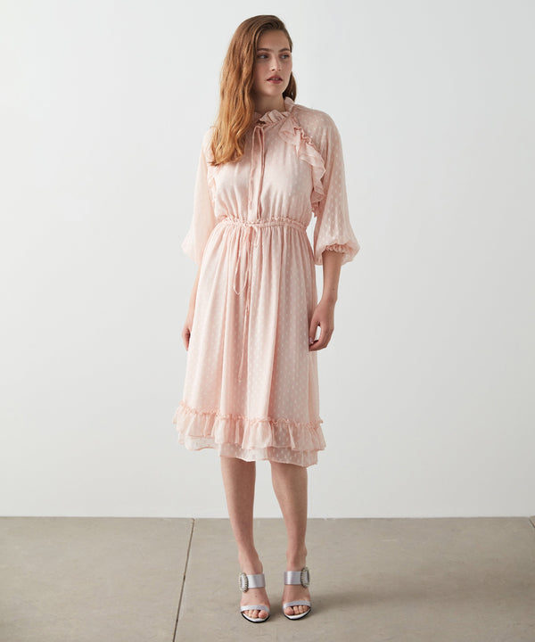 Machka Dot Detail Ruffle Dress Powder