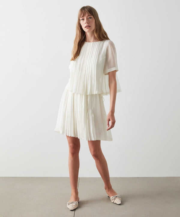 Machka Lace Detail Pleated Mini Dress Off White