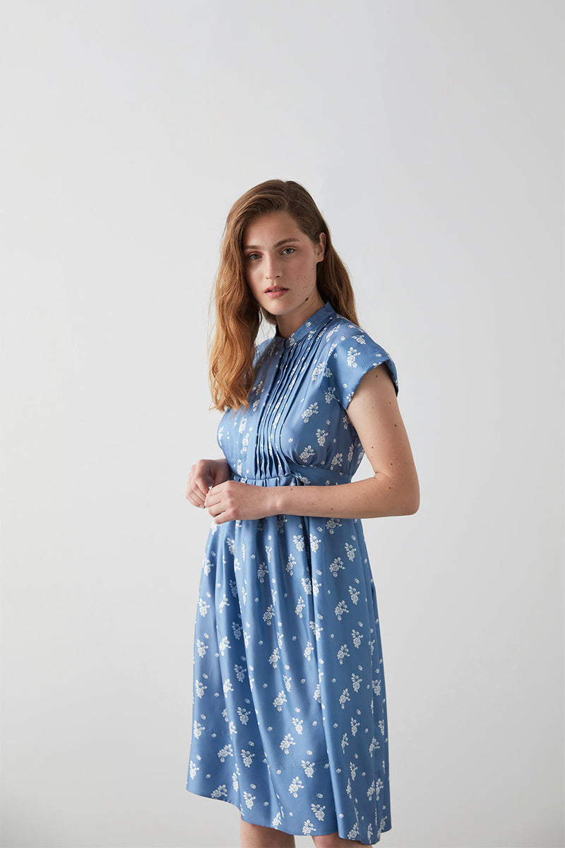 Machka Floral Printed Short Dress Blue