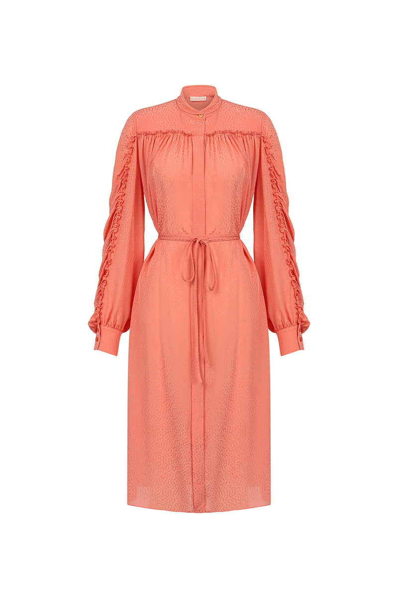 Machka Jacquard Midi Shirt Dress Peach