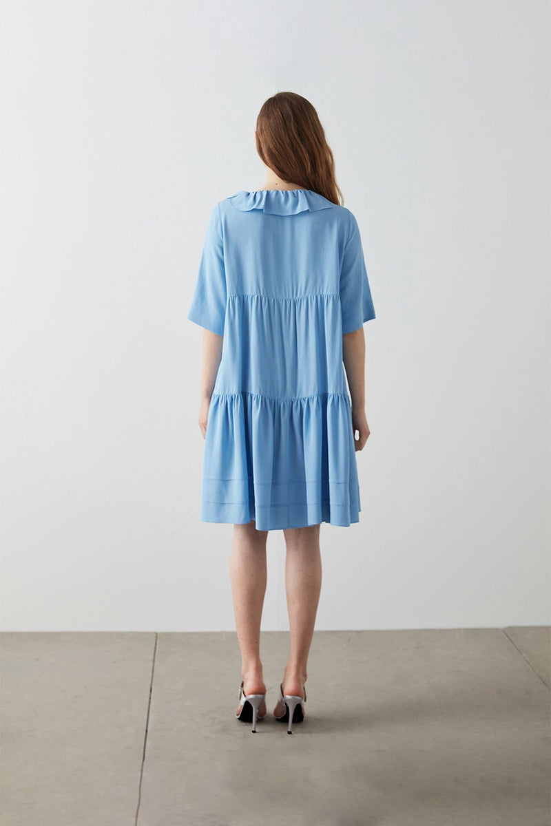 Machka Short Sleeve Ruffle Detail Tunic Blue