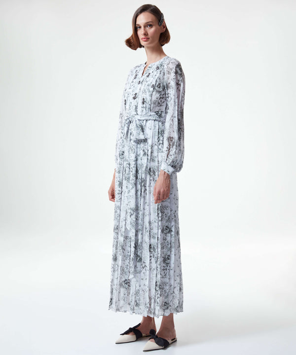 Machka Floral Pleated Printed Maxi Dress Grey