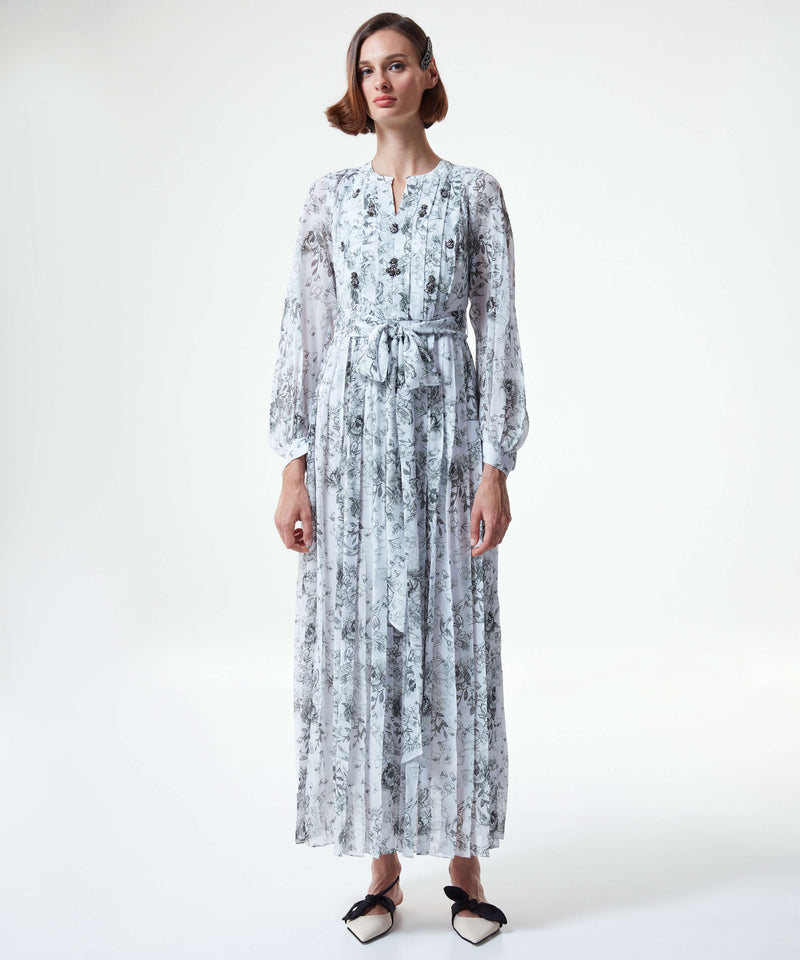 Machka Floral Pleated Printed Maxi Dress Grey