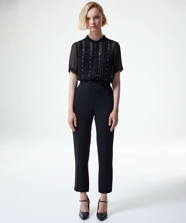 Machka Solid Pegged Trouser With Buttoned Waist Black