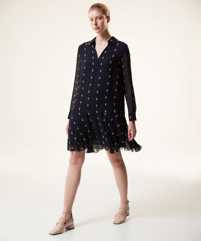 Machka Emboidered Detail Short Dress Navy Blue