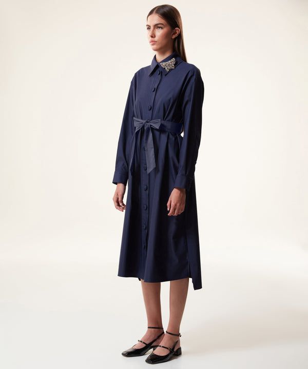 Machka Belted Midi Shirt Dress Navy Blue