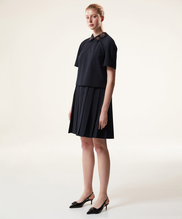 Machka Two Piece Look Pleated Dress Navy Blue