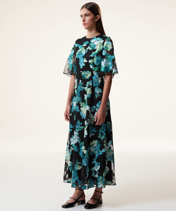 Machka Floral Embroidery Ruffle Dress Turquse