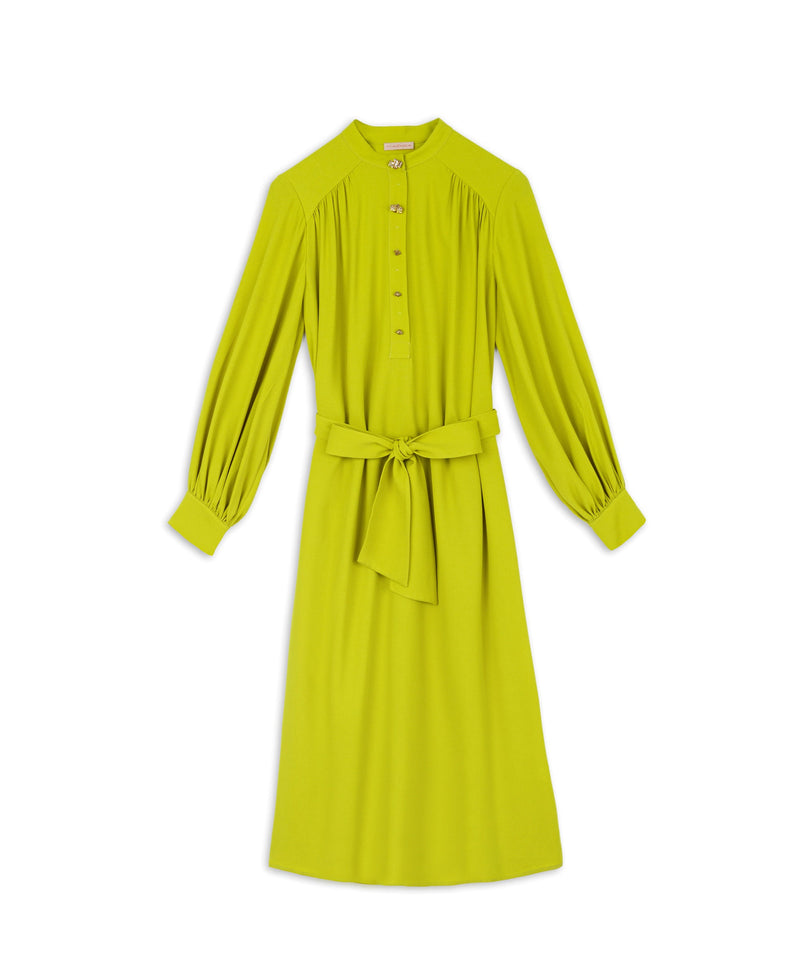 Machka Belted Dress With Stone Button Details Yellow