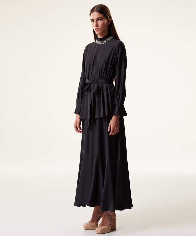 Machka Jewel Neck Belted Maxi Dress Black