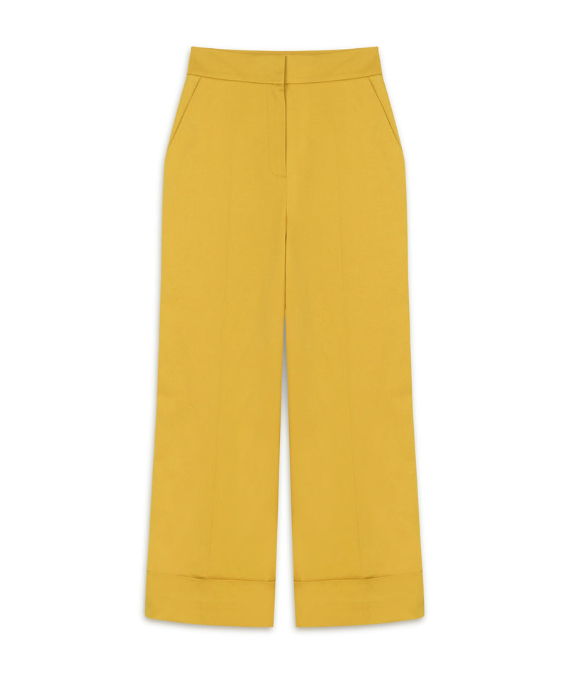 Machka Folded Hem Gabardine Trousers Yellow