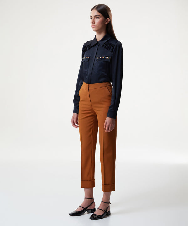 Machka Wool Blend Cigarette Fit Trousers Cinnamon