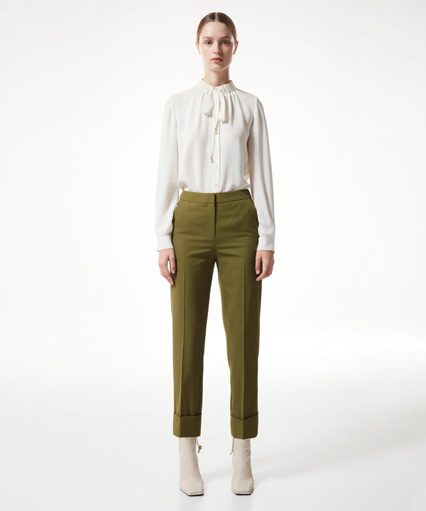 Machka Wool Blend Cigarette Fit Trousers Olive Green