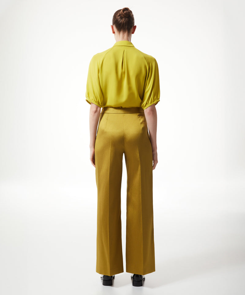 Machka Shiny Textured Solid Trousers Yellow