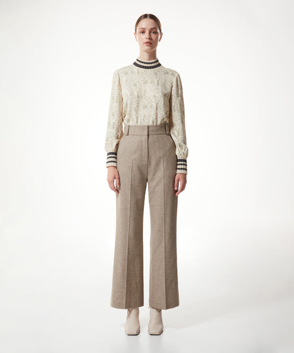 Machka Wool Blend Straight Fit Trousers Beige