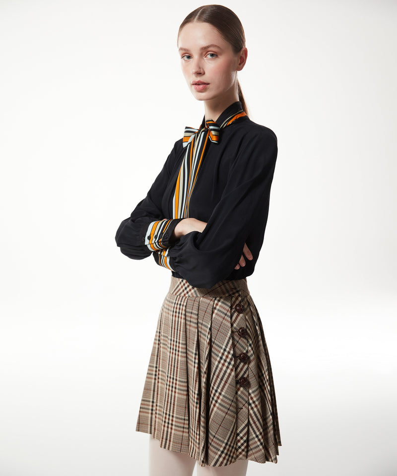 Machka Plaid Pattern Wool Blend Skirt Brown