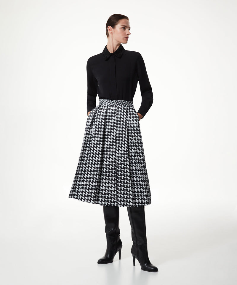 Machka Houndstooth Pattern Mix Skirt Black