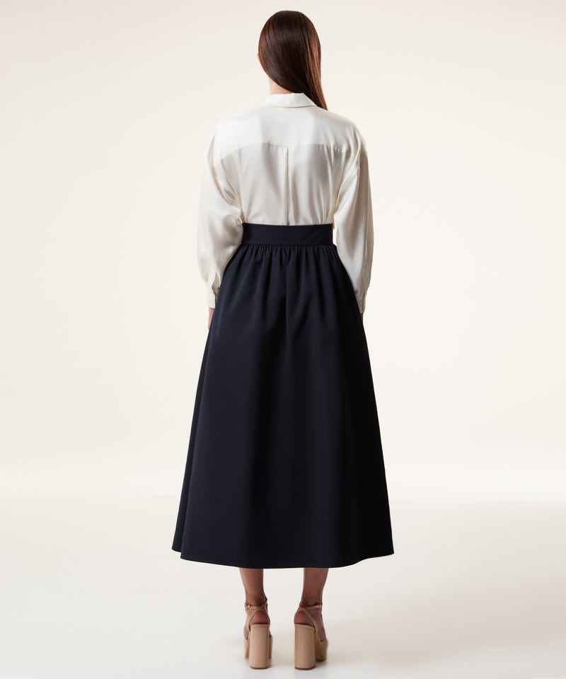 Machka Ornamental Buttons Midi Skirt Navy Blue