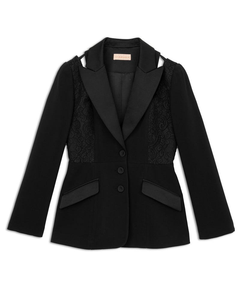 Machka Cutout Blazer With Satin Duchess Garnish Black