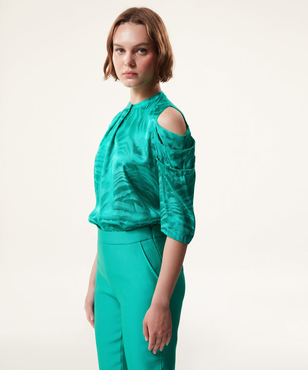 Machka Jacquard Cutout Blouse Green