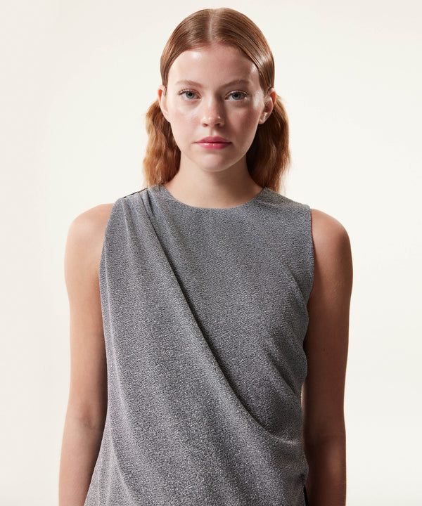 Machka Glittery Blouse With Crepe Garnish Silver