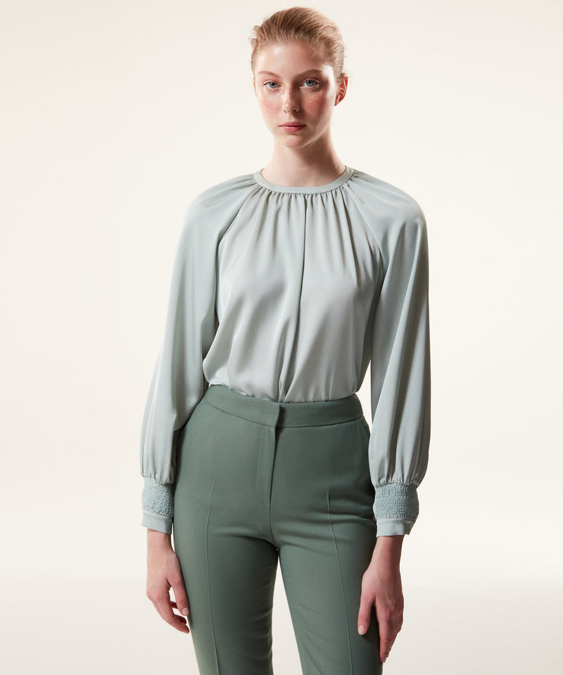 Machka Pleat Detailed Solid Blouse Light Green