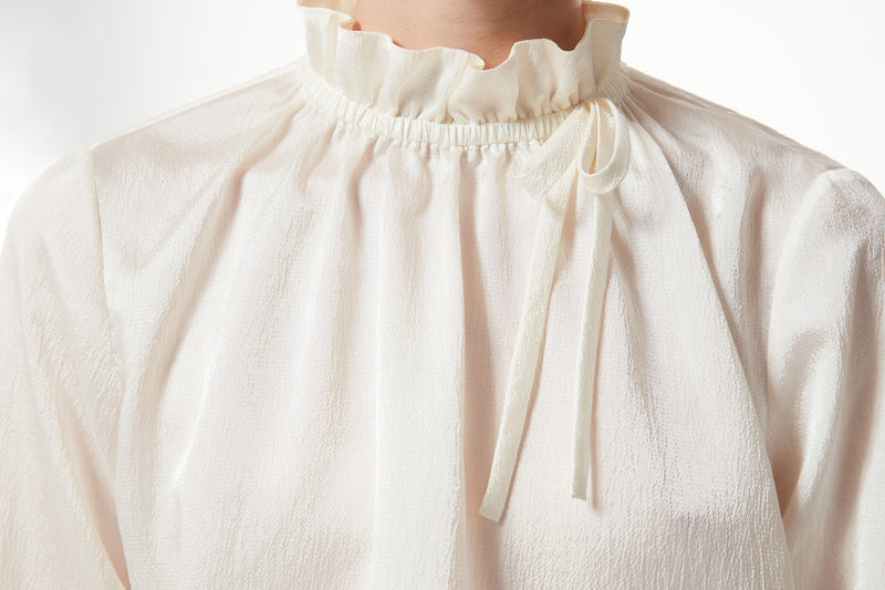 Machka Gathered Neck Solid Blouse Off White