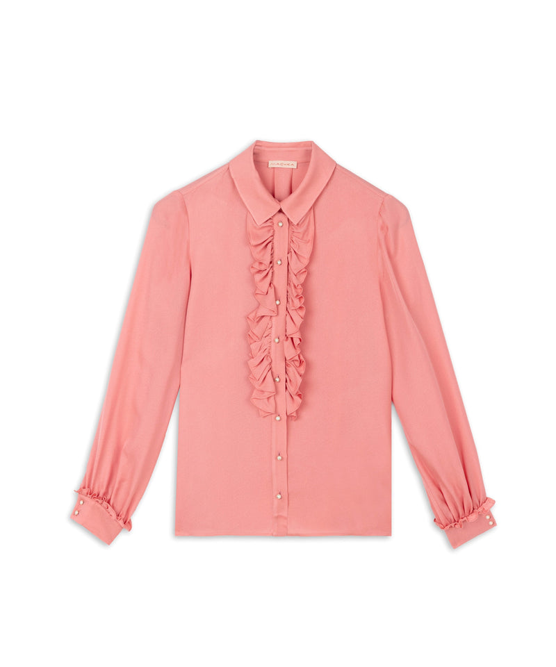 Machka Ruffle Effect Solid Shirt Pink