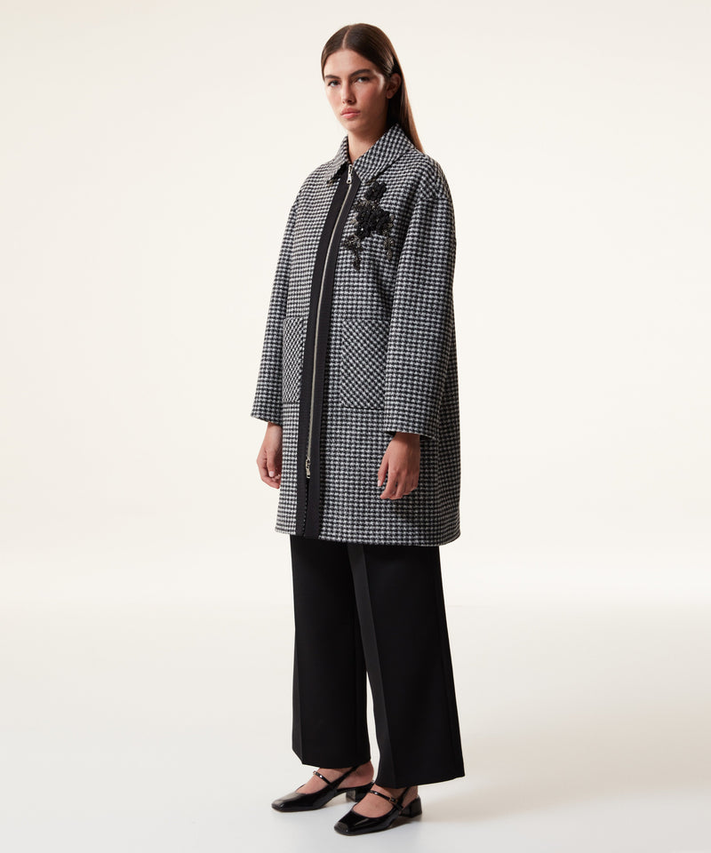 Machka Wool Blend Houndstooth Pattern Coat Black