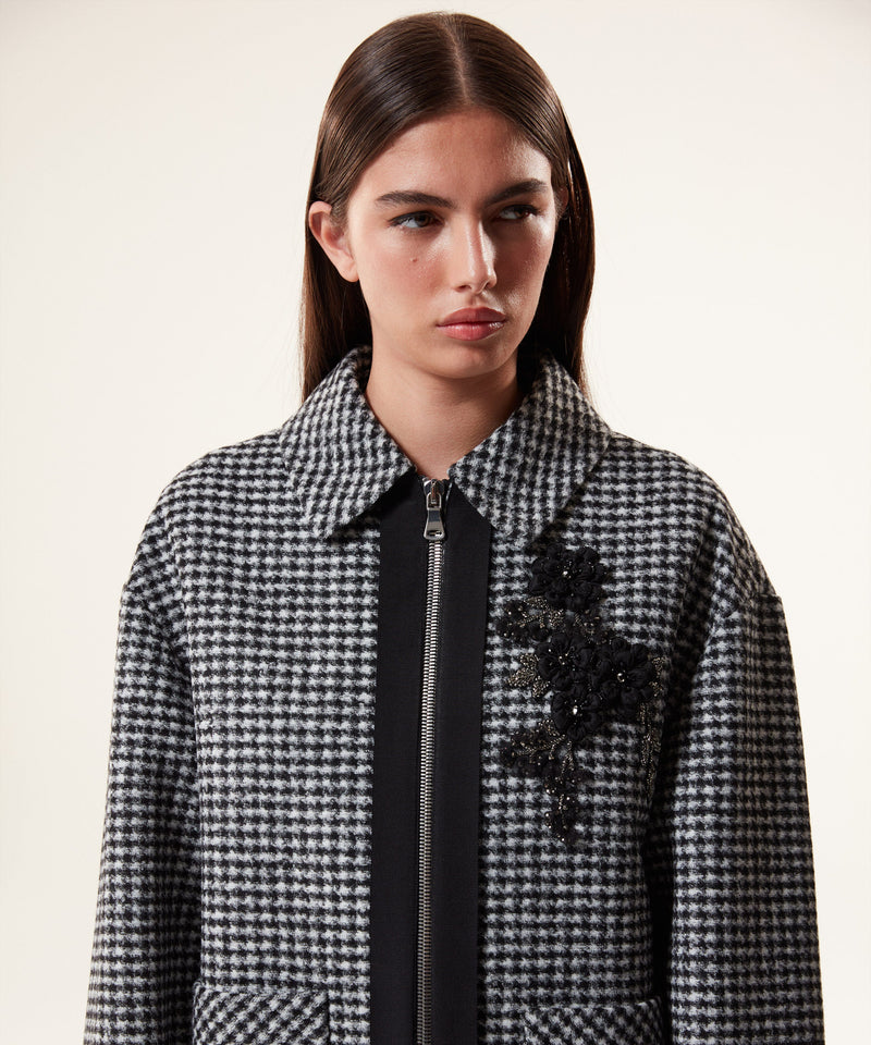 Machka Wool Blend Houndstooth Pattern Coat Black