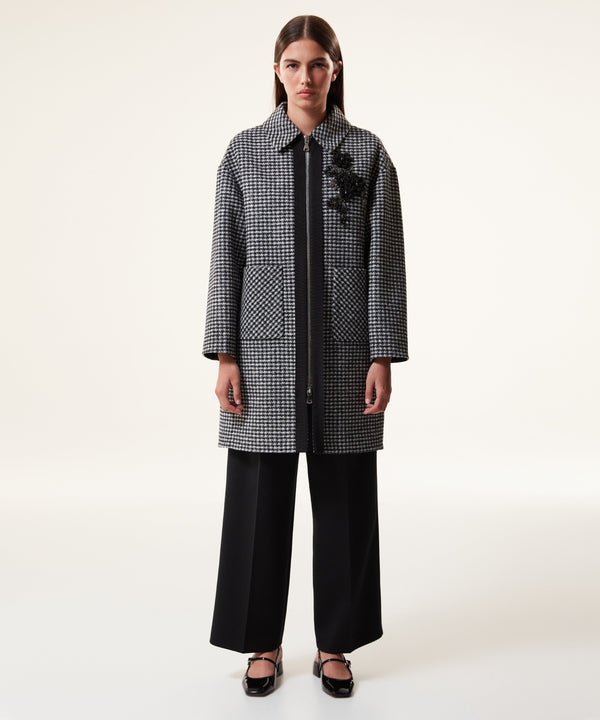 Machka Wool Blend Houndstooth Pattern Coat Black