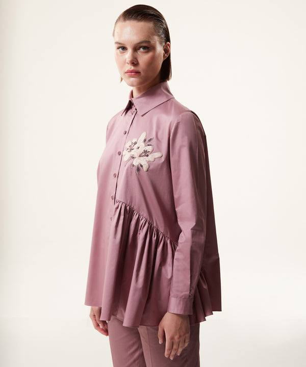 Machka Solid Shirt With Flower-Embellished Old Rose