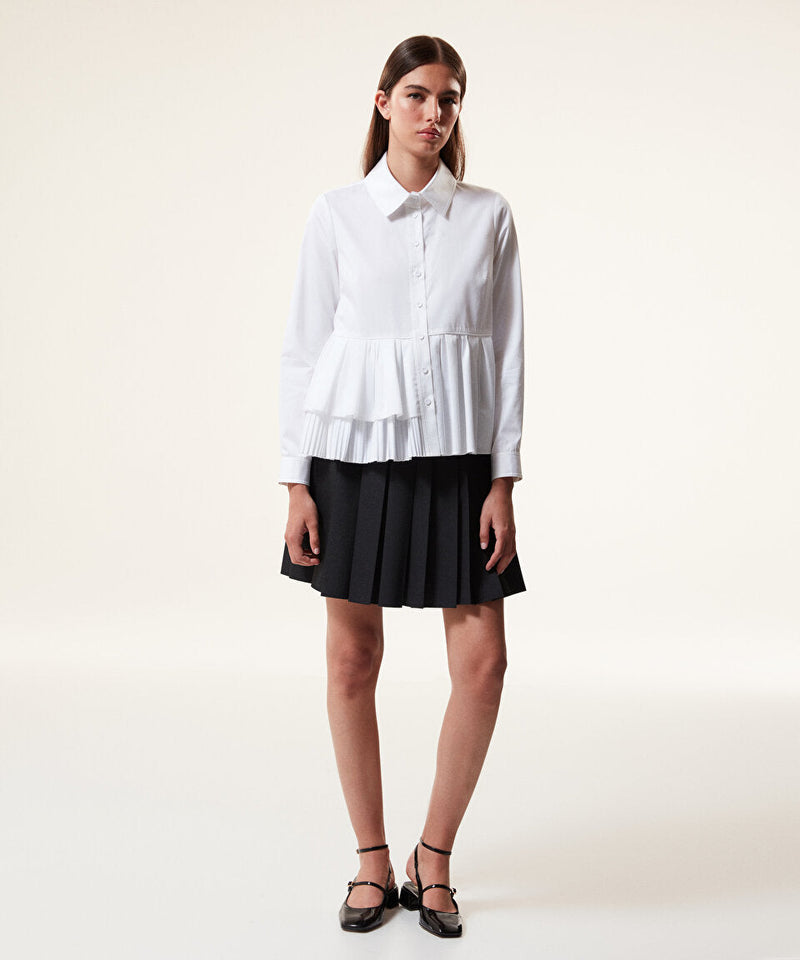 Machka Shirt With Pleated-Ruffle Hemline White