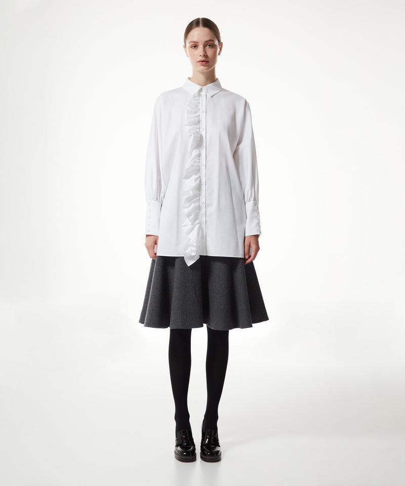 Machka Oversize Shirt With Ruffle Trim White