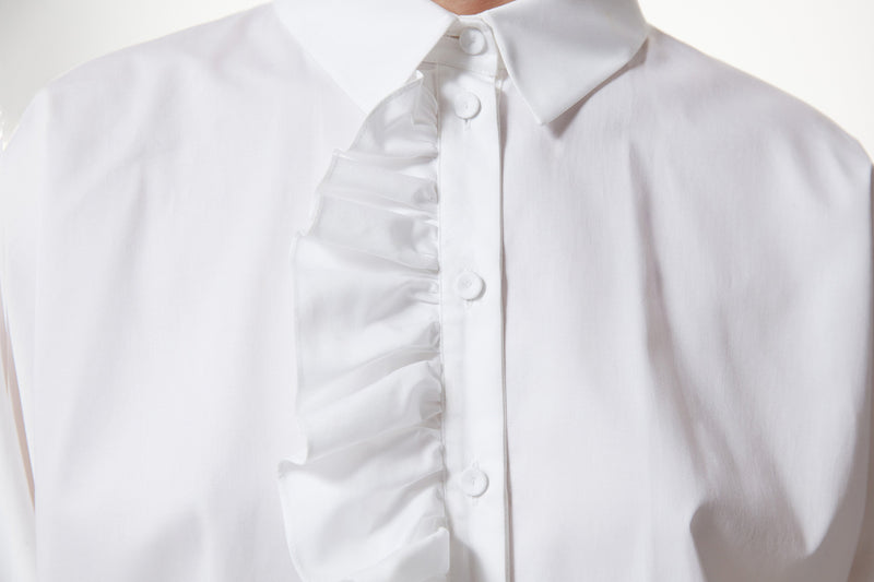 Machka Oversize Shirt With Ruffle Trim White