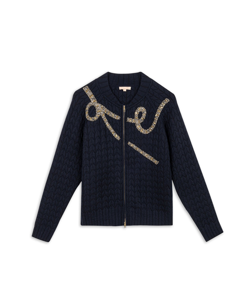 Machka Zip Up Embroidered Knitwear Navy Blue