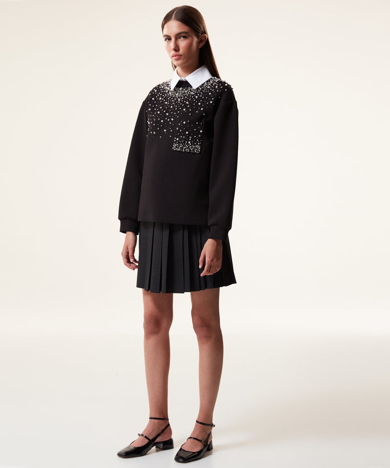 Machka Pearl-Embroidered Sweatshirt Black